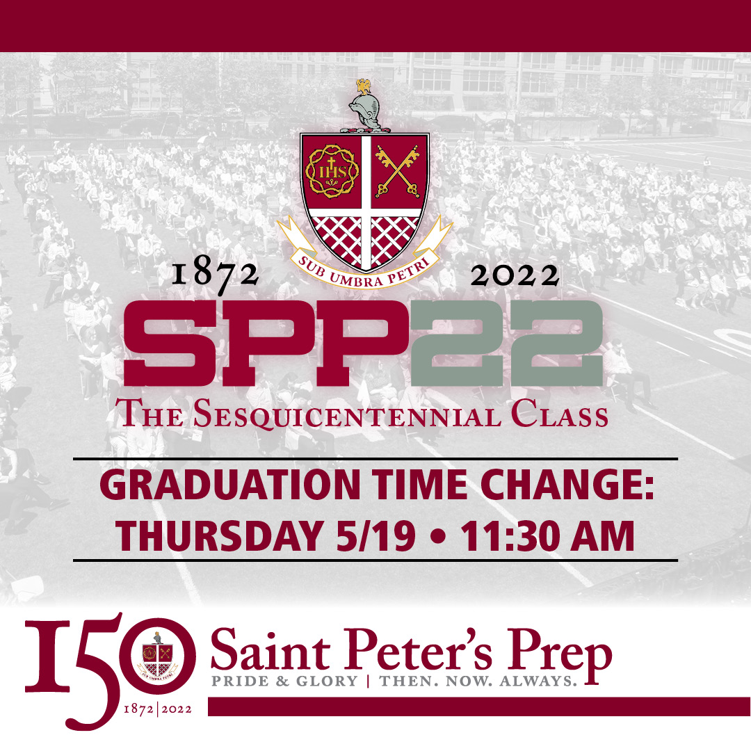 Based on the current weather forecast, the #SPP2022 Graduation Ceremony will begin on Thursday, May 19, at 11:30am. The gates to Keenan Field will now open at 10:30am. Please remember that no parking will be available in Prep's lots, as they will be in use by faculty &amp; staff.