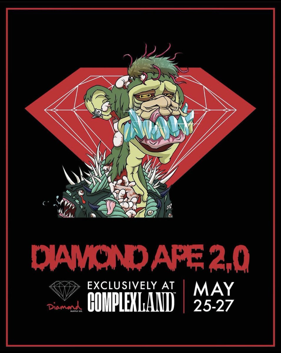 DMNDCryptoDunks's tweet photo. Apes Not Dead. Diamond Ape 2.0 drop during Complexland. Diamond Crypto Dunk holders with special POAP! cc @diamondsupplyco @Complex @poapxyz 

#BAYC #nft #web3 #POAP #ComplexLand #metaverse #wearables #fashion #diamondsupplyco #vvs1 #diamondcryptodunks https://t.co/V80YXBDxQu