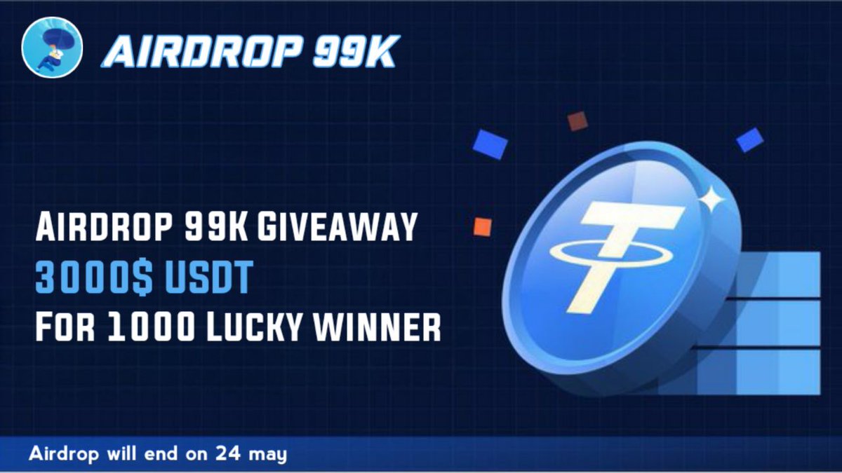 airdrop14189217's tweet image. 🚀 Airdrop 99K Giveaway 

💲Total Airdrop : 3000 USDT
🔸2 USDT each for 1000 random participants  
🏆10 USDT each for top 100 referrers

🤖Start bot : t.me/Airdrop_99K_Bo…

Airdrop will end on 24 may, rewards will be distributed within 10 after airdrop end

#AirdropKing