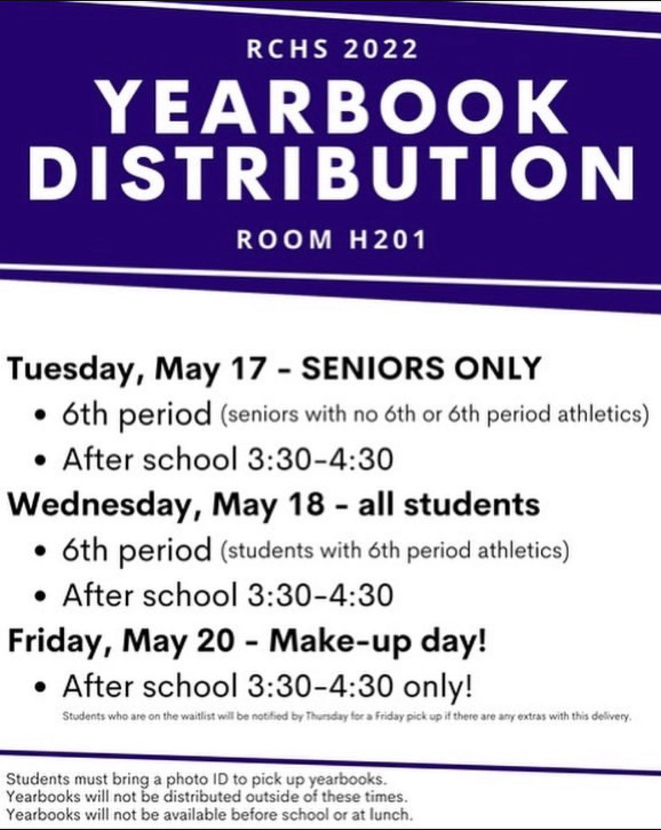 just a reminder to get your yearbooks today after school rancho!! can't wait to see you there!💜💜