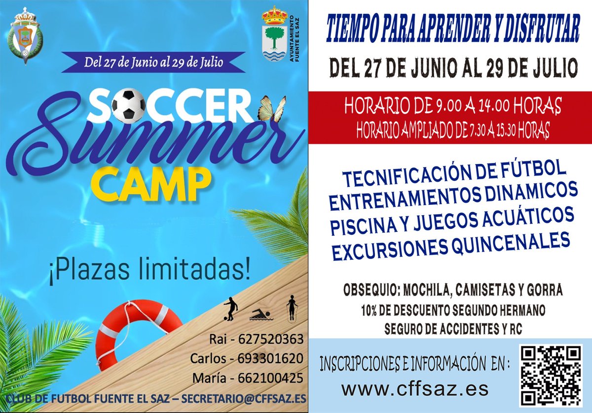 cffsaz's tweet photo. ABIERTAS LAS INSCRIPCIONES AL CAMPUS DE VERANO 2022⚽⚽
Ya puedes descargar tu inscripción en nuestra web https://t.co/OT2mI5XYVJ
📱 Rai 627520363 Carlos 693301620 María 662100425

🚨plazas limitadas

NO TE LO PUEDES PERDER‼️‼️ https://t.co/CuXTlxJu4p