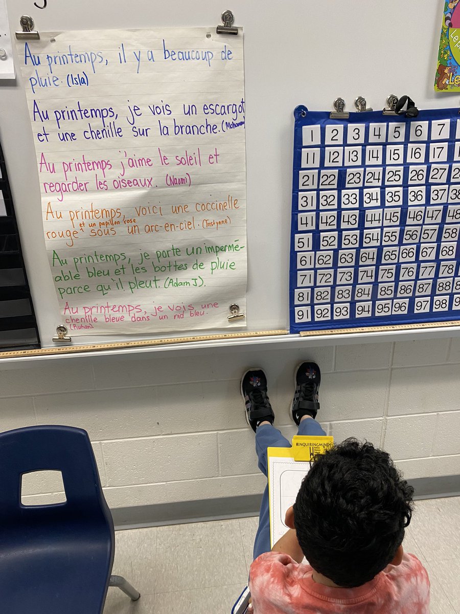 MmeHeckman's tweet photo. The progression of these grade 2’s French writing skills has me feeling SO proud!!!  Voici nos belles phrases du printemps 
🌧🌱🌈🐛🦋☀️✏️#proudteacher #frenchimmersion 
@HDSBFSL @PLRobertsonPS https://t.co/BiRpNq9Ln8