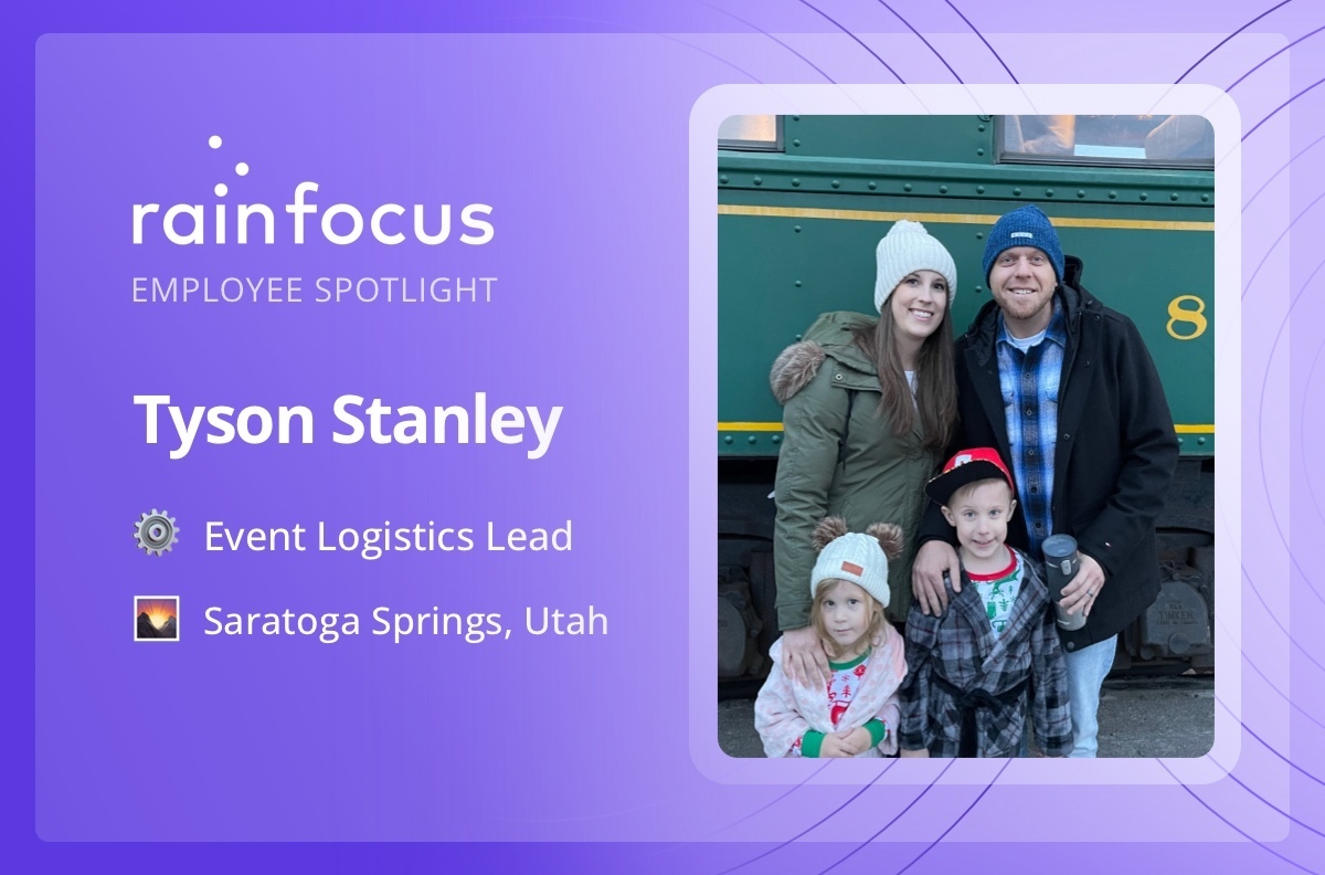 RainFocus's tweet photo. Meet Tyson Stanley, RainFocus marketing intern turned event logistics lead! Workplace culture and team collaboration are what encouraged him to stay on #TeamRainFocus. In his free time, he likes to golf, snowboard, and spend time with his family. #EmployeeSpotlight https://t.co/ECfeS2jD9t