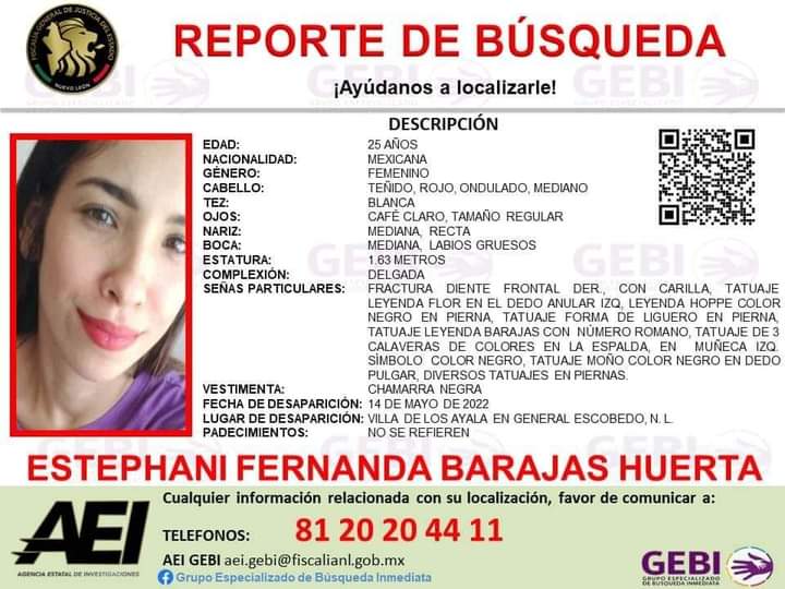 Cicmty's tweet photo. 🚨#Aviso solicitamos su colaboración para localizar a ESTEPHANI FERNANDA BARAJAS HUERTA #Escobedo https://t.co/U9t0mjR9Gd