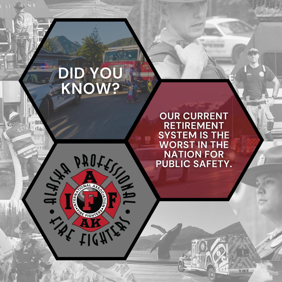 AKPFFA's tweet photo. As the #akleg continues to debate the merits of #HB55
We continue to advocate for a correction to our current retirement system.
The changes will keep Alaska competitive and #keepalaskahome for our public safety professionals https://t.co/bVovzn614I