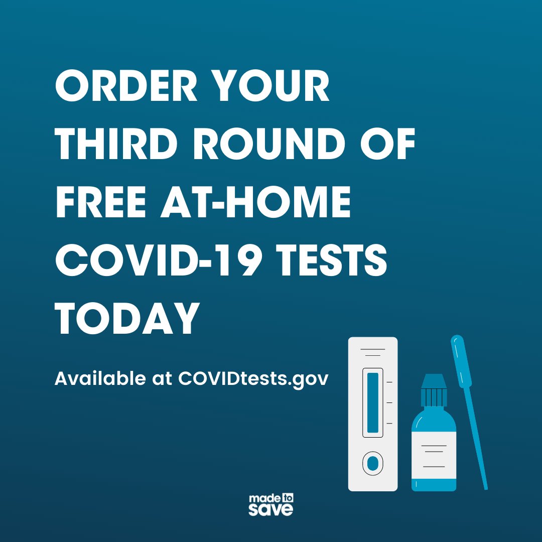 NEW: you can now order a 3rd round of free COVID-19 tests! Visit COVIDTests.gov to get your 8 additional test kits.