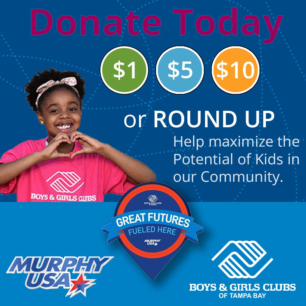 BGCTampa's tweet photo. Support #GreatFutures for #TampaBay youth by donating at checkout at @MurphyUSA through 7/5 #WhateveritTakes #murphyusa @MurphyUSA has partnered with
@BGCA_Clubs
#ThreeYearsRunning! #WhereDreamsTakeFlight
https://t.co/ytxRmnknqw
https://t.co/TQmnaw3BBR https://t.co/VHPckjGPaw