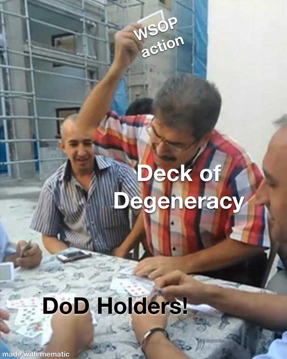 13 days until the start of the WSOP! The most storied event in the history of the game. Are you ready? <a href="/DegeneracyNFT/">Deck of Degeneracy and Court of Degeneracy</a> is staking <a href="/JonathanLittle/">Jonathan Little</a> and other poker pros on the hunt for glory and a bracelet.  Don’t miss out on the action. #poker

wsop.com/tournaments/