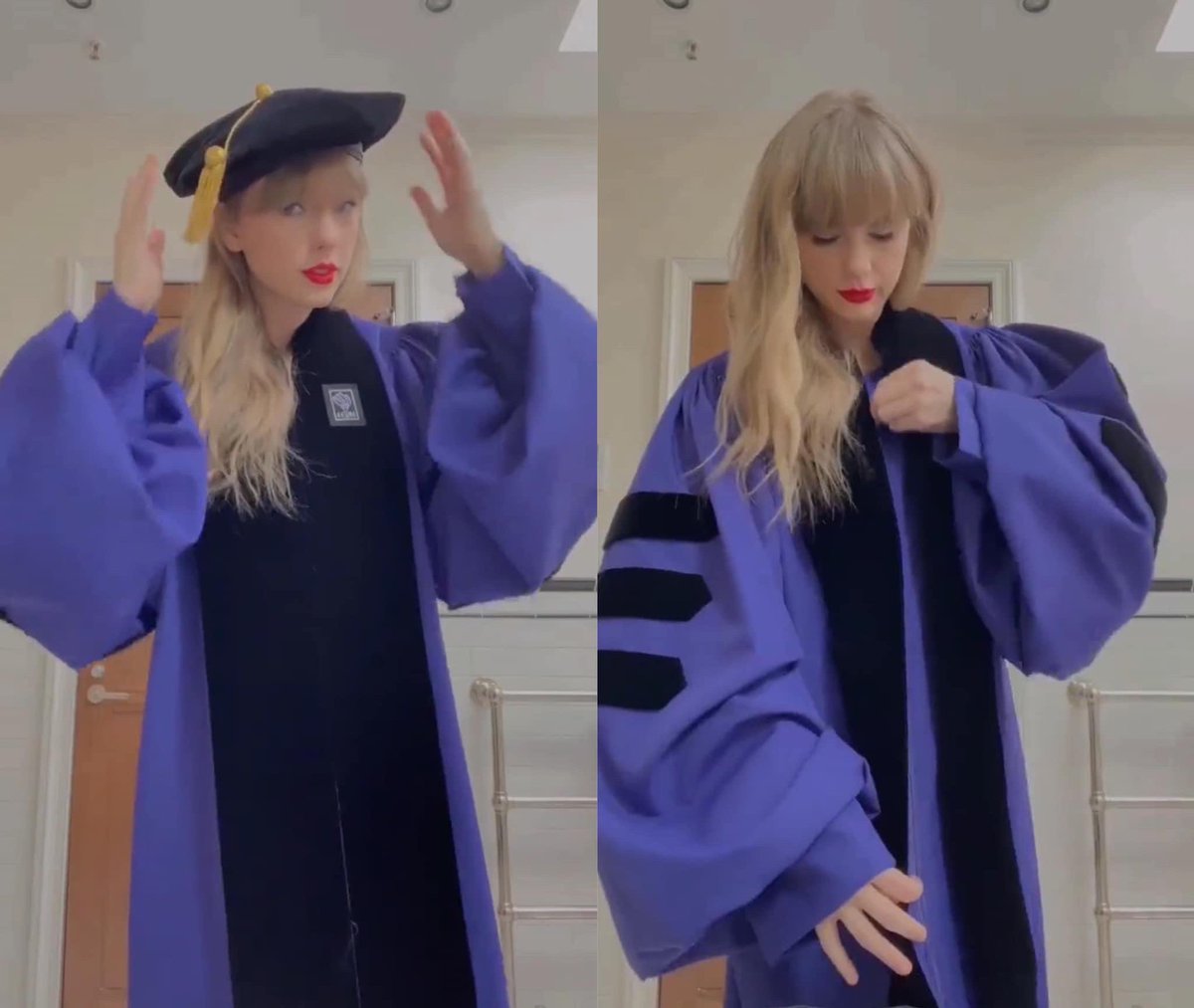 PopCrave's tweet photo. Taylor Swift wears graduation cap and gown as she is set to receive an Honorary Doctorate of Fine Arts from New York University today. 🎓 https://t.co/QkdlNovEyj