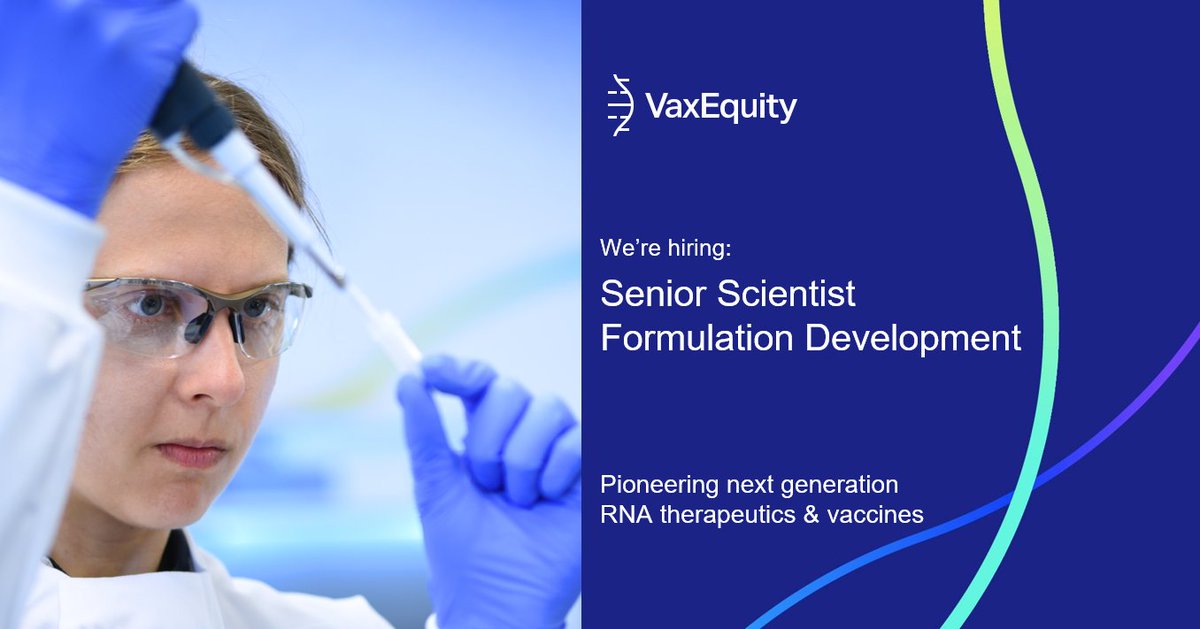 We are looking for an exceptional Senior Scientist who will be responsible for the design, research, and development of RNA formulations. Apply here: vaxequity.bamboohr.com/jobs/view.php?…
#biotech #saRNA #RNA