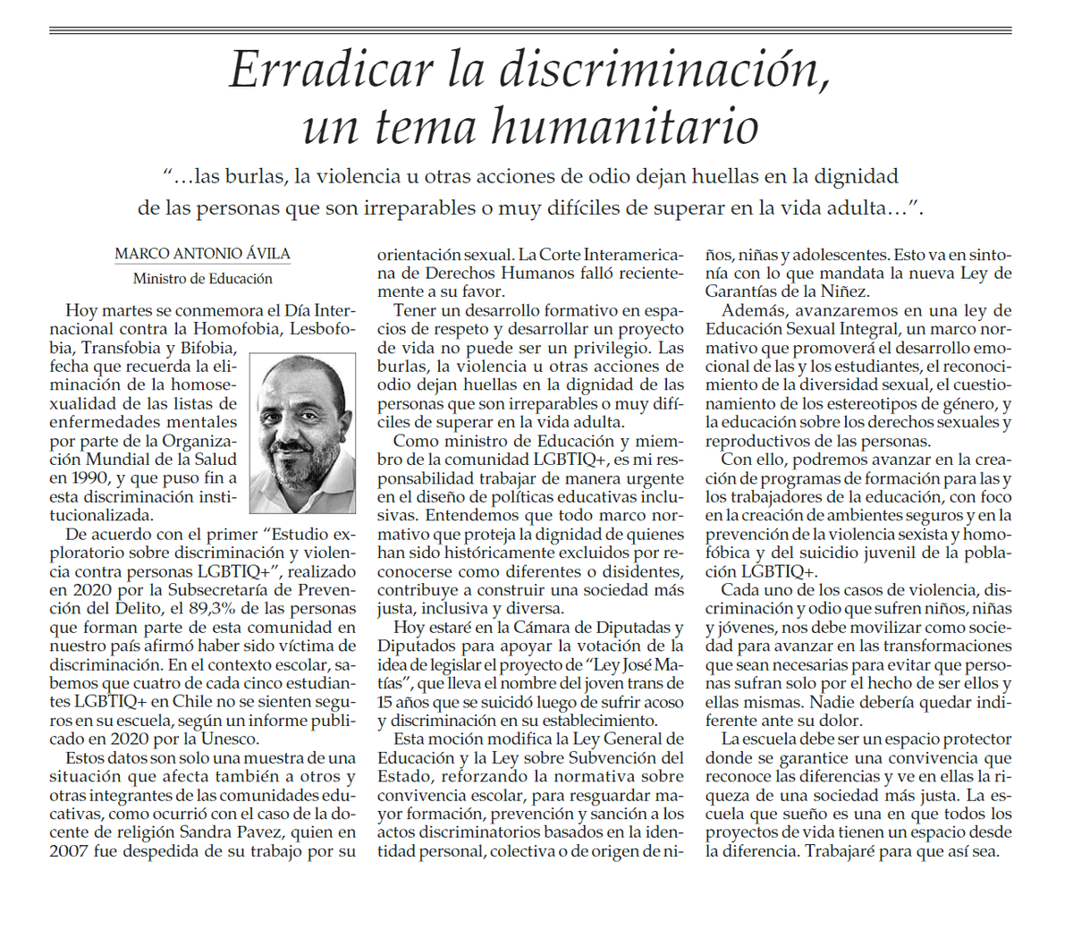CeciDooner's tweet photo. Comparto esta lúcida y oportuna declaración del ministro @marco_antonio_prof
Ahora a bajarla a la escuela, la universidad y en especial, al aula!
Porque la educación inclusiva es la educación de calidad del siglo XXI
#educacion #calidad #educacioninclusiva https://t.co/3uk3VgGT7c