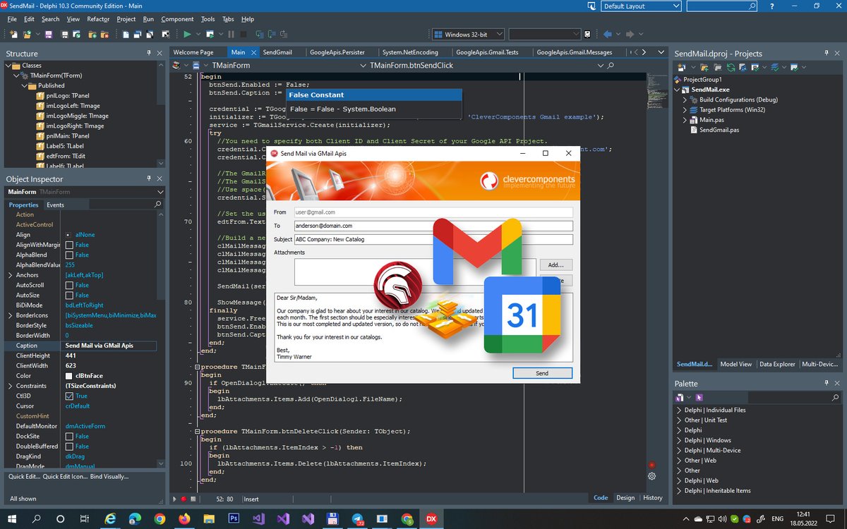 CleverComponent's tweet image. Do you need to work with GMail or Google Calendar in Delphi? Check out the following library on our GitHub repo that implements the Google Apis intergration for Gmail and Calendar using REST and OAUTH2 technologies.
github.com/CleverComponen…
