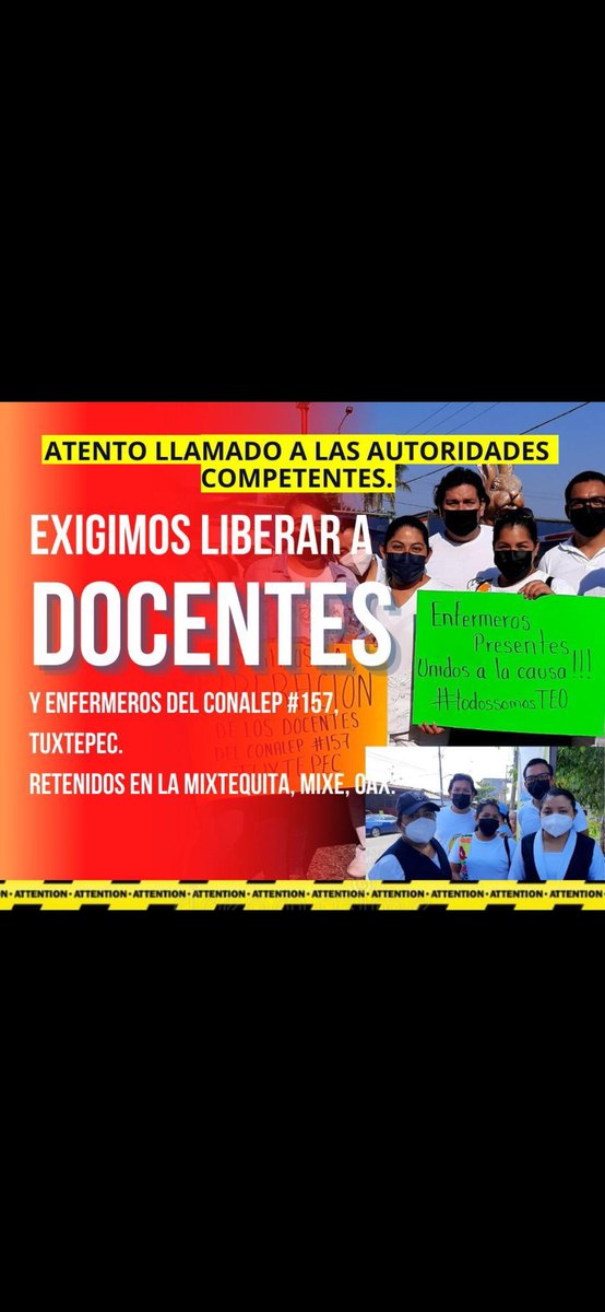 SUTDCEOTuxtepec's tweet photo. @alejandromurat @lopezdoriga Le pedimos que atienda el secuestro de los docentes del Conalep Tuxtepec, usted ya tiene conocimiento de esto ¿Qué espera? @alejandromurat https://t.co/YhPoRtKG0e