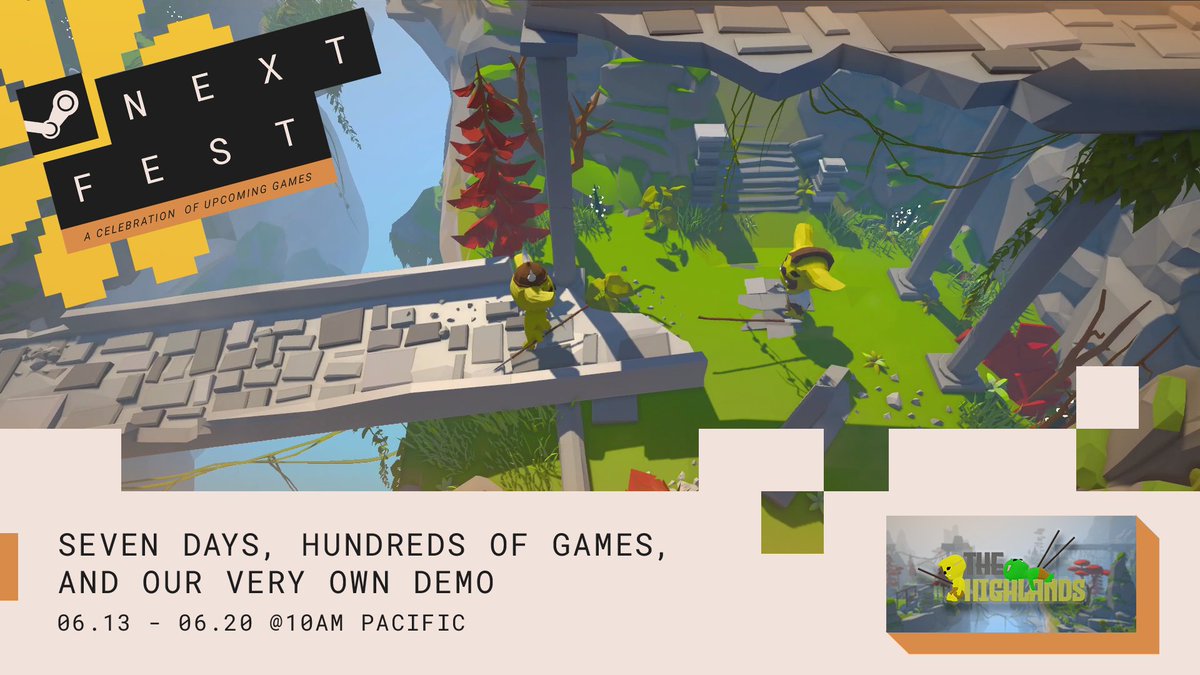 Come check out The Highlands at #steamnextfest in June with our hands on multiplayer demo! We will also be live streaming Q&amp;A's while we play with you, so keep an eye out for more on that!

#indiedev #IndieGameDev #indiegames #indiegame