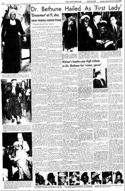 BethuneNHS's tweet photo. The #OklahomaCityBlackDispatch stated she was, "Exhibit No. 1 for all who have faith in America and the democratic process." The #AtlantaDailyWorld said her life was, "one of the most dramatic careers ever enacted at any time upon the stage of human activity." https://t.co/sr53twruuj