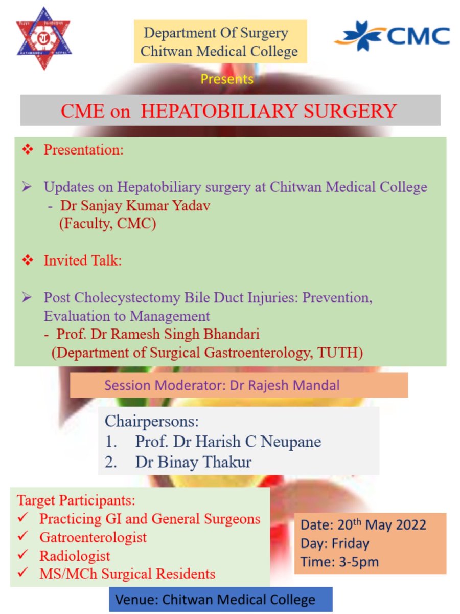 RameshSinghBh12's tweet photo. Looking forward to delivering a talk on “Post Cholecystectomy Bile Duct Injuries: Prevention Evaluation to Management” at Chitwan Medical College, this Friday. If you are in and around Chitwan, please do spare time for it. @harishneupane https://t.co/DPlUerWnFq