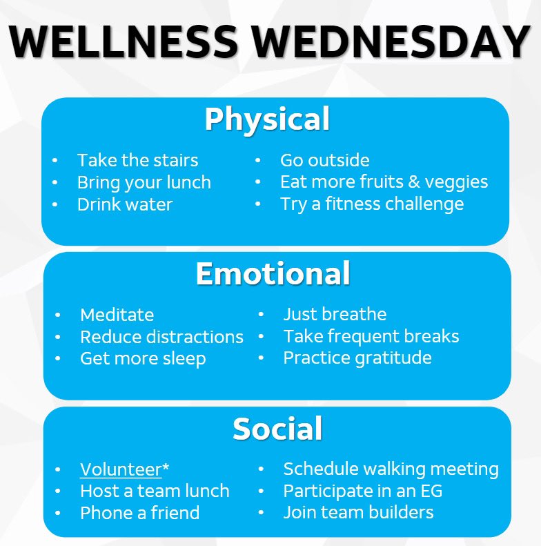 Employee Appreciation Week continues with Wellness Wednesday! What are 2 things you will do to work on YOU today?!☀️🍎👟 🧘