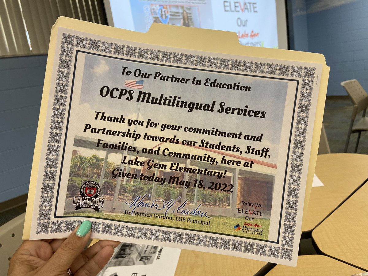 JanineOCPS's tweet photo. “The success of our school not solely depends on the strength of our students’ scores, it is also determined by the strength of our relationships and our partnerships”. Thank you Dr. Gordon @LakeGemES_OCPS. @OCPS_MSD is honored to be your #PartnerInEducation https://t.co/fXsbdLu0my