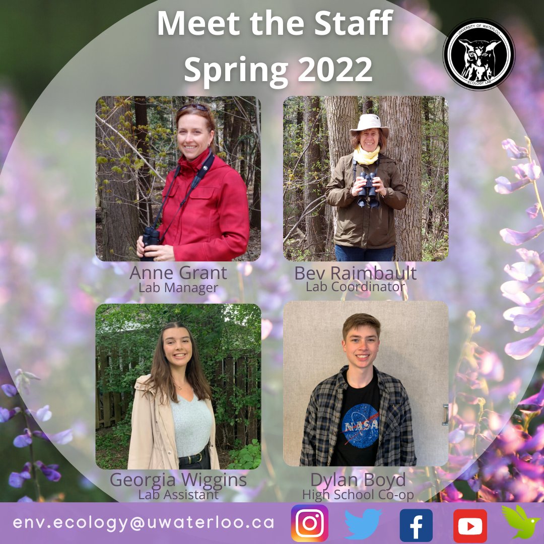 Here at the Ecology Lab, we hope you had a great start to the Spring 2022 term! We are excited to introduce our team and familiar faces you will see around the lab and on campus this term 🌿🌻 We are here for your course needs and are looking forward to a great semester!