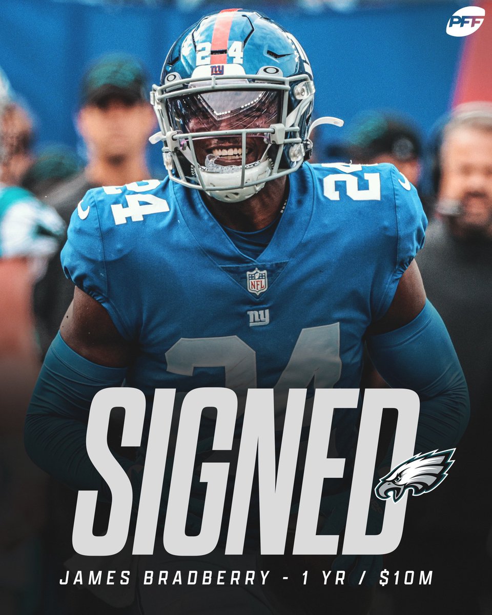 The Eagles are signing CB James Bradberry to a 1-year, $10M deal, per <a href="/RapSheet/">Ian Rapoport</a>