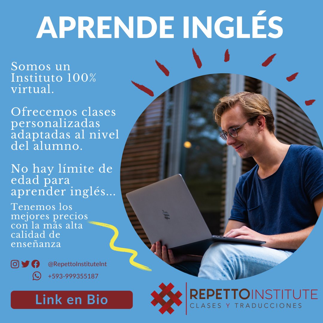 RepettoInst's tweet photo. Mejora tu inglés!
Contáctanos, reserva tu clase y ábrete las puertas a un mundo más grande! ✈🗽📚

¡Te cambiaremos la vida!

Link en bio

#aprenderingles #s #ingles #ingl #inglesonline #english #learnenglish #cursodeingles #dicasdeingles #inglesfluente #inglesfacil #teacher https://t.co/hTFoDkKlHO