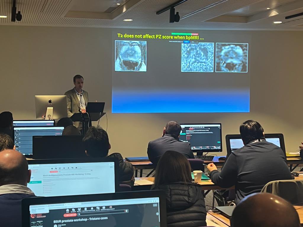 Tristan_Radiol's tweet photo. Great to be involved in the F2F @BSUroRad prostate workshop. Speakers able to refer back to earlier talks and cases is a BIG advantage of F2F with no pre-records! #bsur2022 @BharwaniNishat @AmitUrorad https://t.co/wUqJKIWgQj