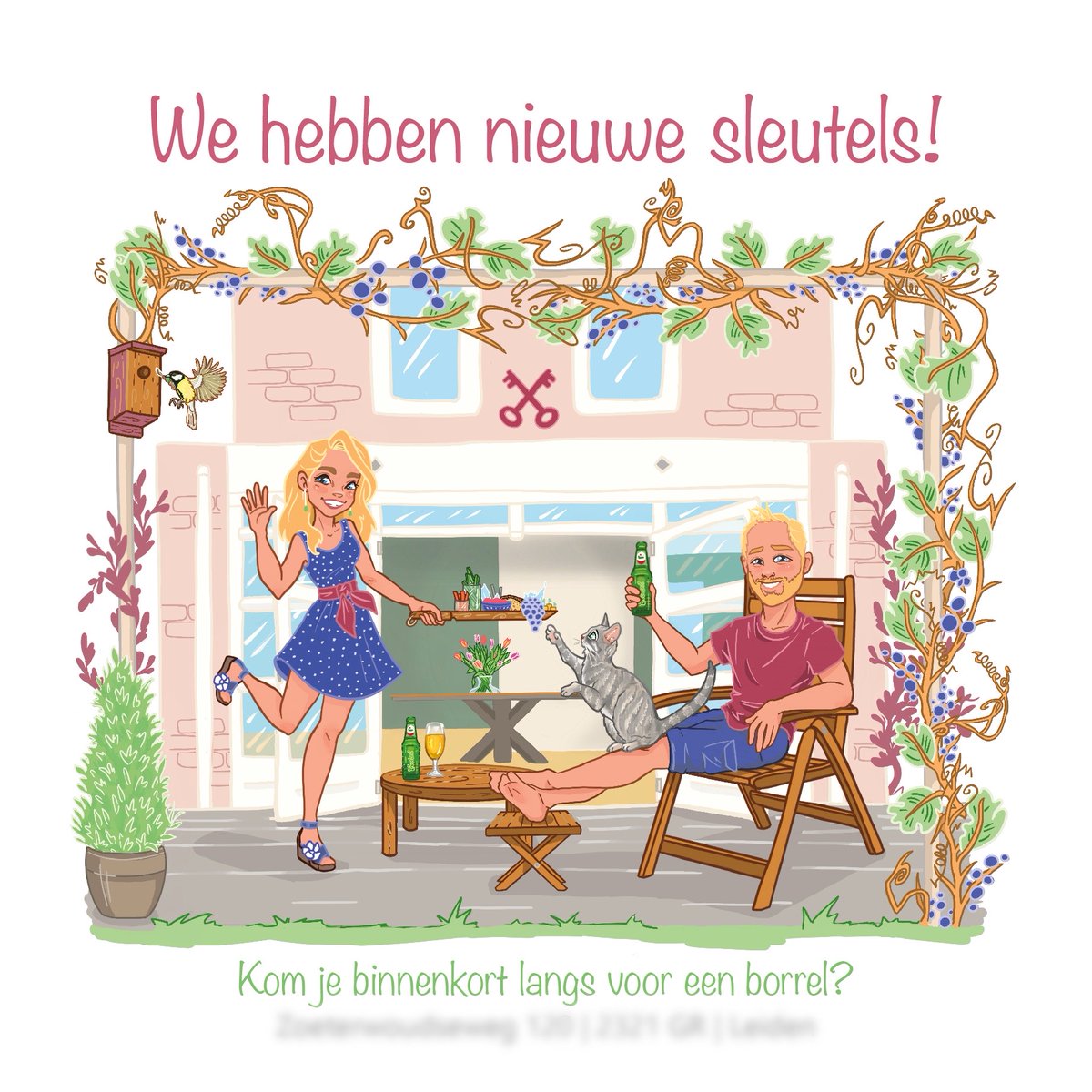 BoostCartoon's tweet photo. BoostCartoon zorgt voor een onvergetelijke verhuiskaart! Lekker eigen met het gezinnetje afgebeeld voor hun nieuwe paleisje.🏡👫🏼🐈🍻🥙🍇Check de mogelijkheden op de website! #verhuiskaart #opmaatgemaakt #portret #verhuizen #cartoon #illustratie #smallbusinessowner #handgemaakt https://t.co/cZP4feo9sW