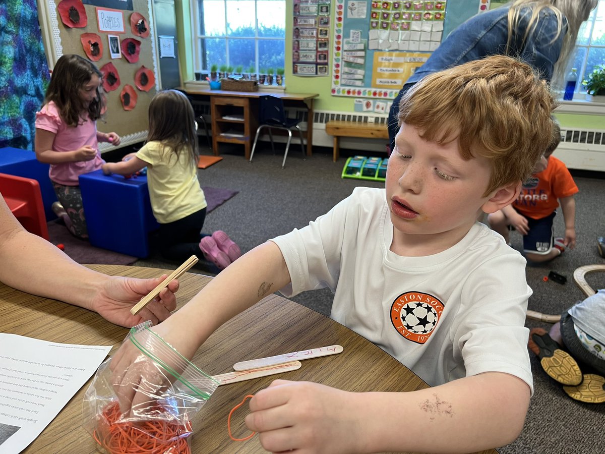 SixTenPrincipal's tweet photo. Preschool Hawk Inventors designing, creating, and testing catapults! I may have been hit by a few fluffy pom-poms… 🤣👍🏻❤️ #MHHawkPride #WeDigEPS https://t.co/mUQhB9aoFQ