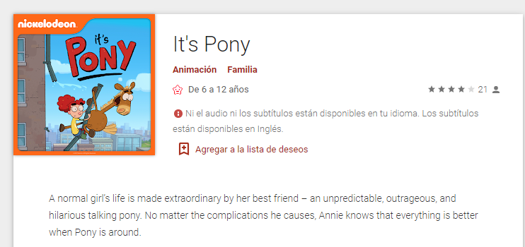 LarryTorres92's tweet photo. @NickelodeonLA Hola, Podrían agregar los mini episodios (cortos) de It's Pony en Google Play Movies &amp; TV y tambien si es posible el audio latino, Por favor! https://t.co/iAhWGApMuf