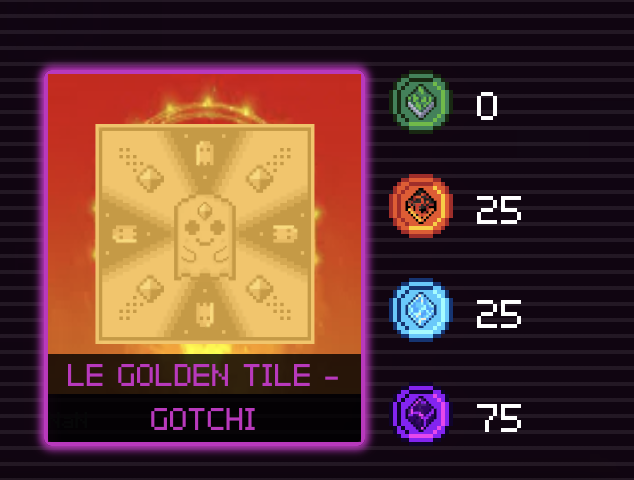 CryptoVoid2's tweet photo. @aavegotchi Recipe for the Golden Tile seem wrong. Asking for 75 $KEK instead of 75 $ALPHA https://t.co/1powG8kmeW