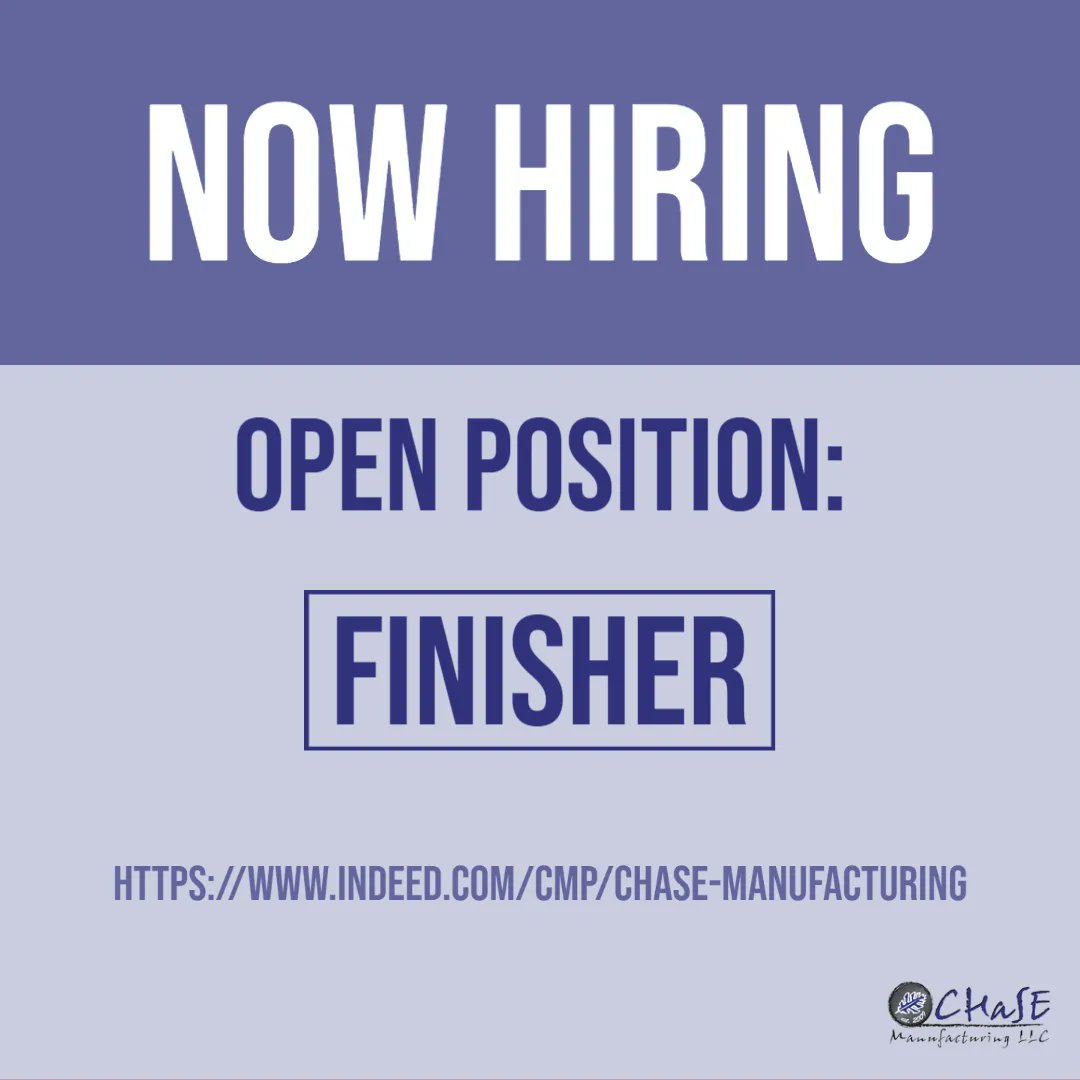 CHaSE is looking for a full-time finisher to bring onto the team. CHaSE benefits consist of 401k, dental insurance, health insurance, paid time off, and vision insurance. If you are interested, visit our indeed at buff.ly/3l7BtZP

#manufacturing #indianajobs #nowhiring