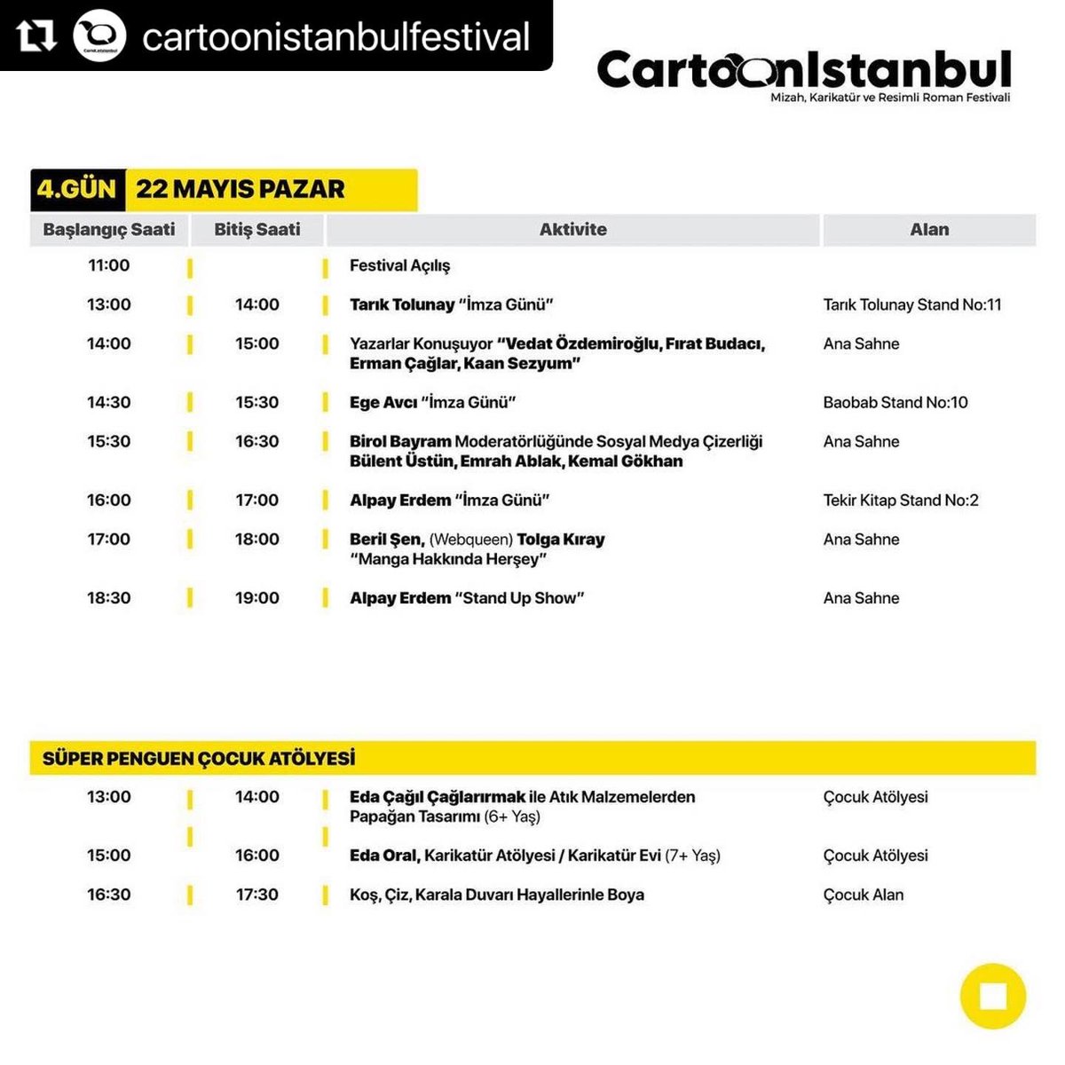 #Cartoonistanbulfestival Program Detayları 👇