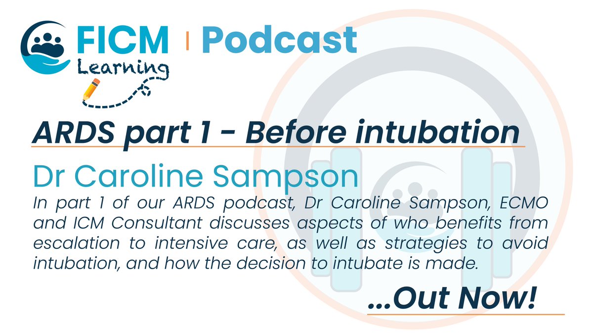 FICMNews (@ficmnews) on Twitter photo 🎧Our latest #FICMLearning podcast is live!🎧
Today's episode is ARDS - Part 1: Before intubation with Dr Caroline Sampson <a href="/caz_sampson/">Caz Sampson</a>, an ECMO and intensive care consultant.
Out now🎙️ bit.ly/May22Pod
#FOAMed 🎧Our latest #FICMLearning podcast is live!🎧
Today's episode is ARDS - Part 1: Before intubation with Dr Caroline Sampson <a href="/caz_sampson/">Caz Sampson</a>, an ECMO and intensive care consultant.
Out now🎙️ bit.ly/May22Pod
#FOAMed