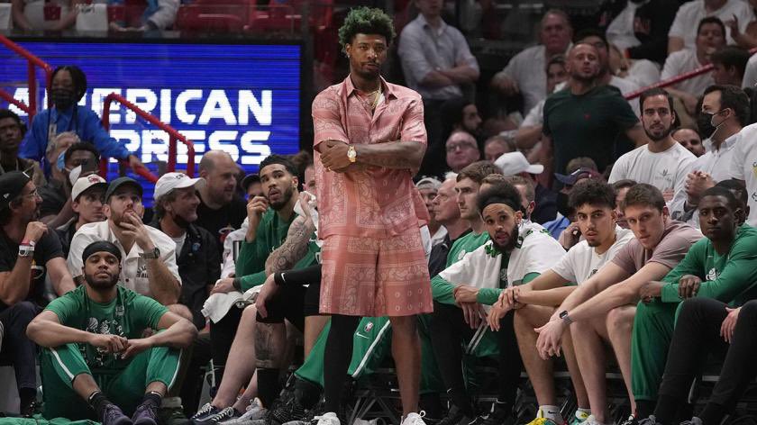 Mr_TsCulture's tweet photo. Don’t let the heat victory last night distract you from the fact that Marcus smart wore the same fit DJ Khaled wore v Philly in game 5 https://t.co/2CRp6v7f48