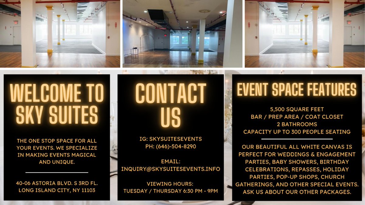 Whether you're hosting a large or small event, our space is here to make it happen.

#intimateevents #intimatevenue #skysuitesevents #eventspace #eventplaces #weddingvenue #birthdayparty #popupshop #babyshower #nycvenues #astoria #nyc #photographystudio #multipurposespace