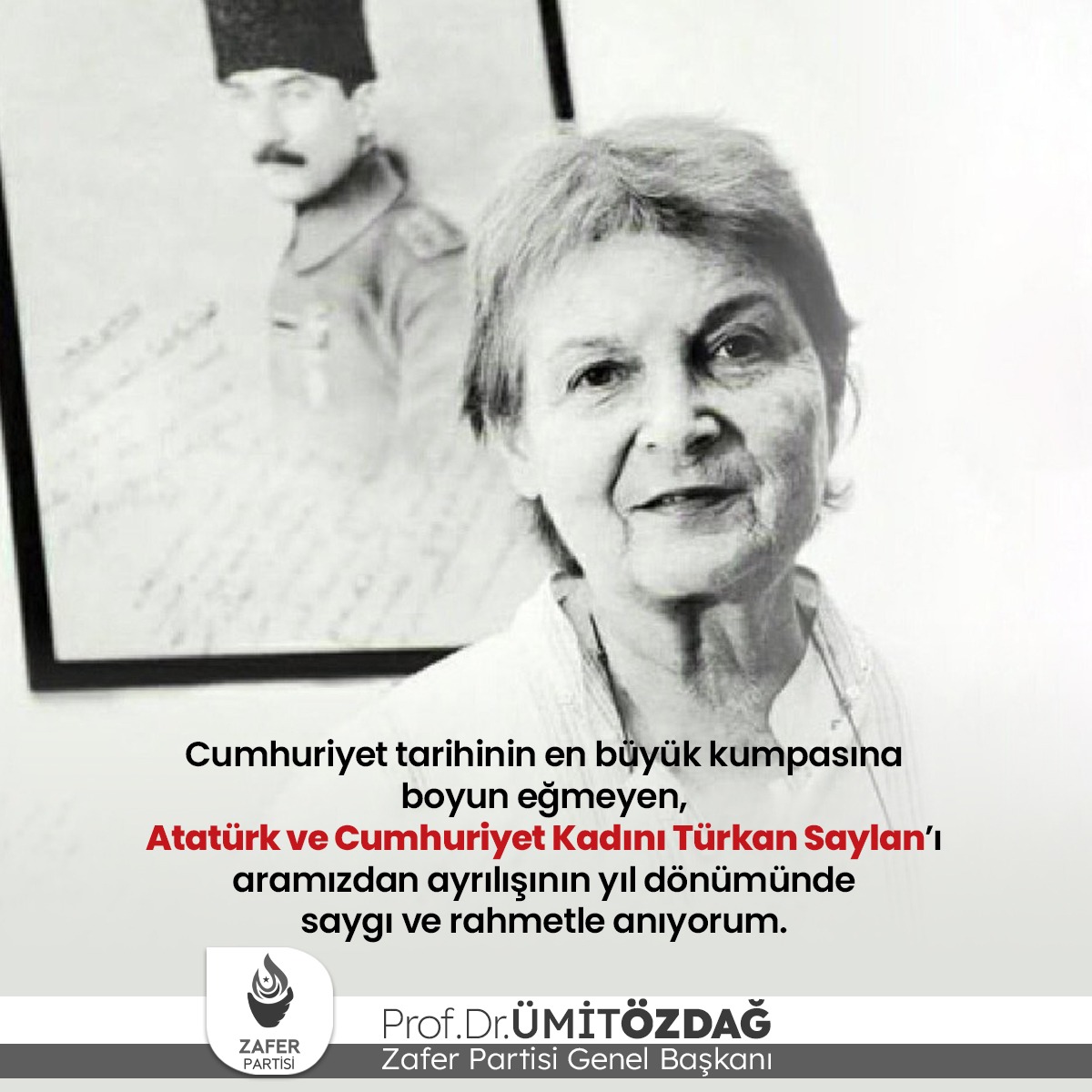 umitozdag's tweet photo. Cumhuriyet tarihinin en büyük kumpasına boyun eğmeyen, Atatürk ve Cumhuriyet Kadını #TürkanSaylan’ı aramızdan ayrılışının yıl dönümünde saygı ve rahmetle anıyorum. https://t.co/gP2mI6zm0u