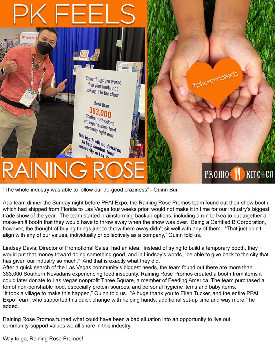 We’re closing out B Corp Month with one heck of a story from Raining Rose Promos! You may have seen the posts on social media during Expo, but we sat down with Quinn Bui, SW Sales Executive, to get the behind-the-scenes details on what is an incredibly powerful pivot move.