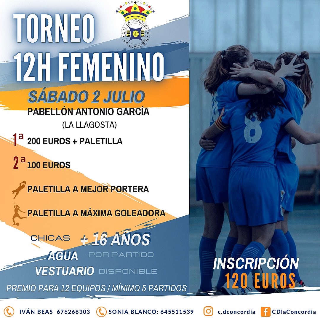 El <a href="/CDLaConcordia/">CD LA CONCORDIA</a> obre el període d’inscripcions del Torneig de 12 hores de futbol sala femení. bit.ly/3sItJSt #lallagosta