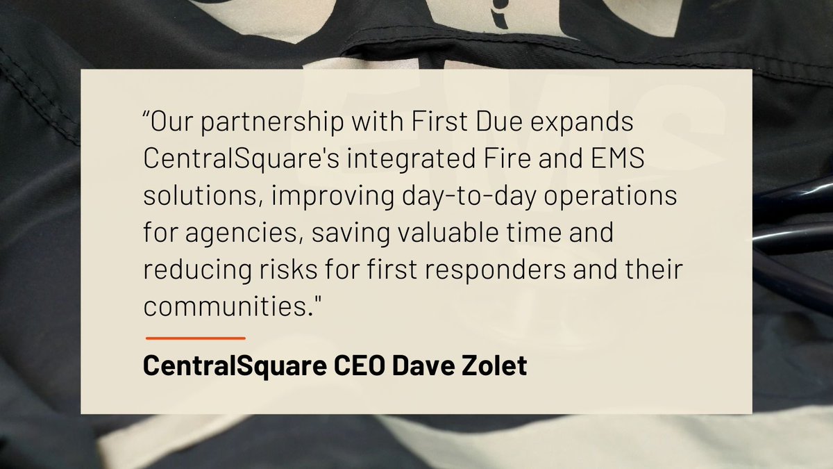 CentralSqTech's tweet photo. In perfect timing for #NationalEMSWeek, CentralSquare Technologies is proud to share we’re partnering with @firstduesizeup to provide a single platform for Fire and EMS Services. Read more: https://t.co/DGgOfUIG0x
#ems #govtech #emstraining #emstechnology #fire https://t.co/JwcQ5zNJpi