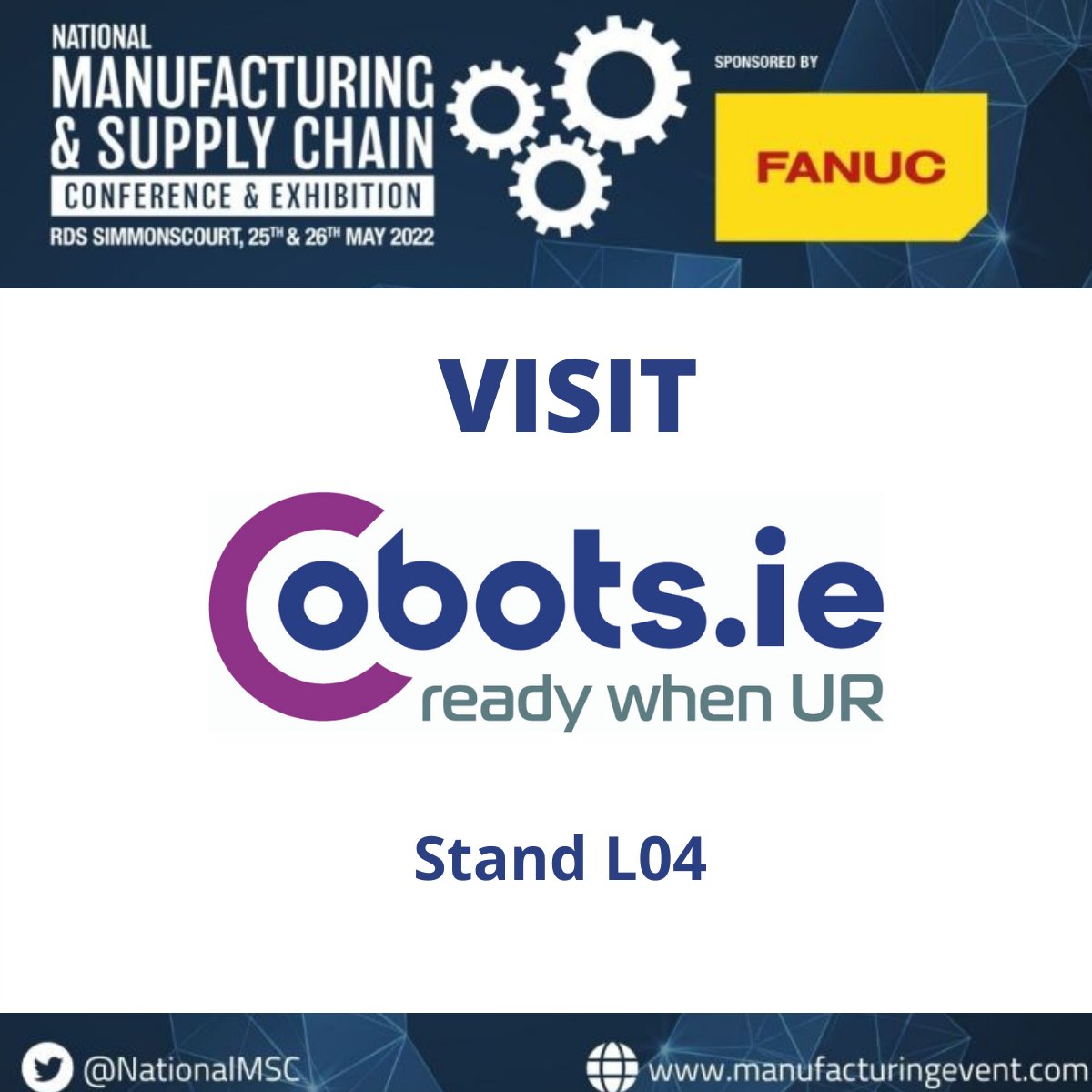 ITSAutomate's tweet image. Our sister company Cobots.ie are attending this years National Manufacturing &amp;amp; Supply Chain Conference &amp;amp; Exhibition 2022 taking place on May 25th and 26th at Dublin&apos;s RDS Simmonscourt.

Register today for free below 👇
manufacturingevent.com/register/