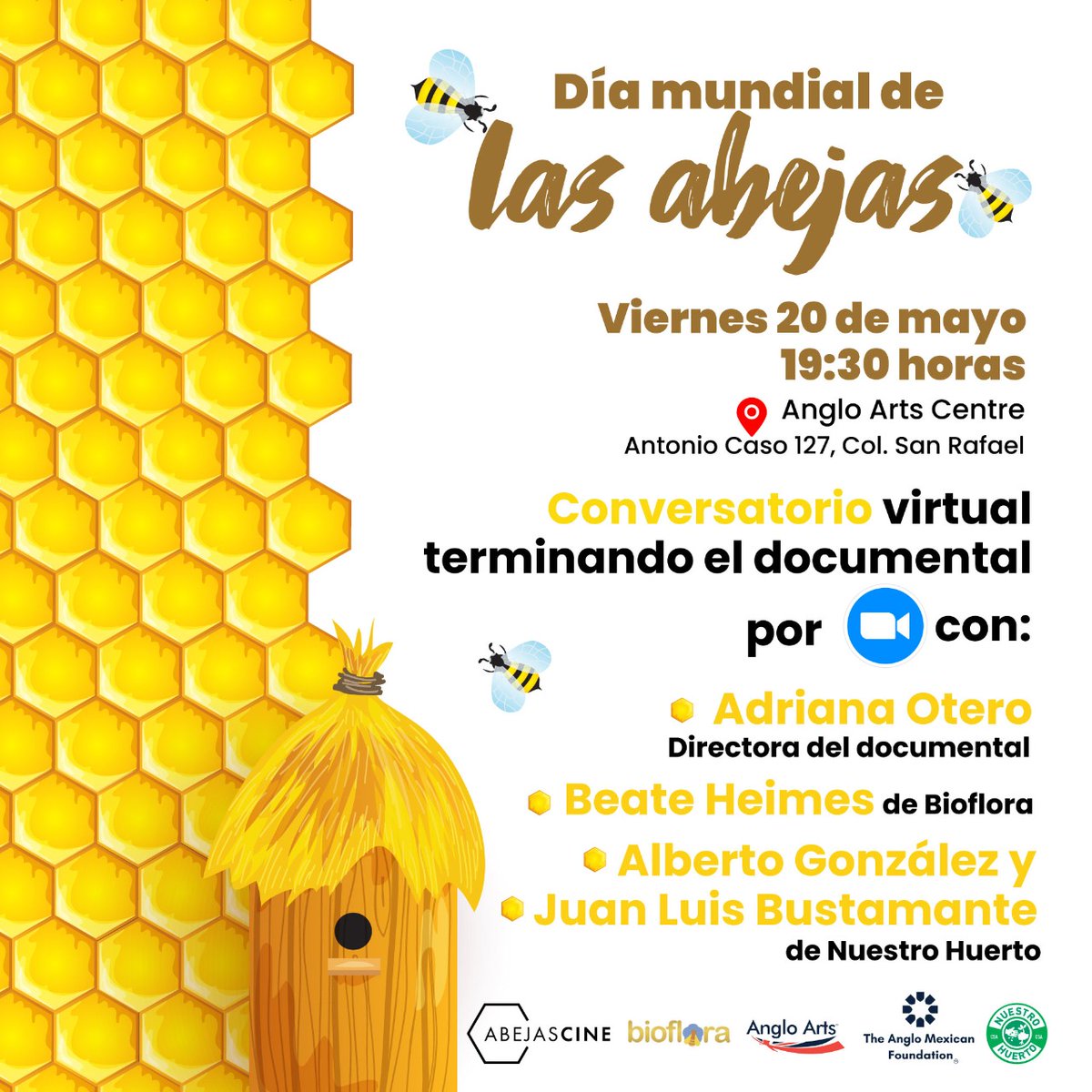 Abejas_Doc's tweet photo. ¡Les compartimos los datos de la función que se realizará este 20 de mayo en el Anglo Arts Centre en la CDMX! Organizada por nuestros amigos de @NHuertoCSA, The Anglo Mexican Foundation, @AngloArts, Miel Bioflora y #ABEJASCINE.  #SomosAbejas  #DíaMundialdeLasAbejas 🐝🐝🐝🌎✨ https://t.co/ETxMtvW7cb