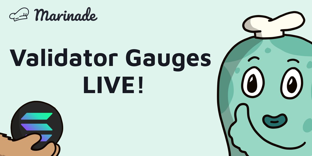 MarinadeFinance's tweet photo. 📣 Introducing Marinade’s Validator Gauges! This is how DAOs do stake-pool delegation.  

Assign $MNDE tokens to a validator = boost their $SOL allocation from the stake pool. 

So what are "validator gauges" and why should you use them? 
(1/5) https://t.co/Cyc62PbCZx