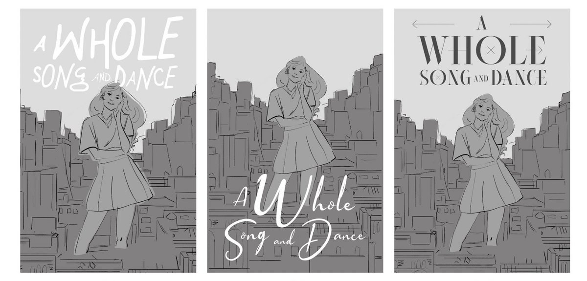 They really enjoyed the standing pose with the city, so now it was time to find a direction with the title design and the pose!
3 poses x 3 title designs = 9 possible covers!
