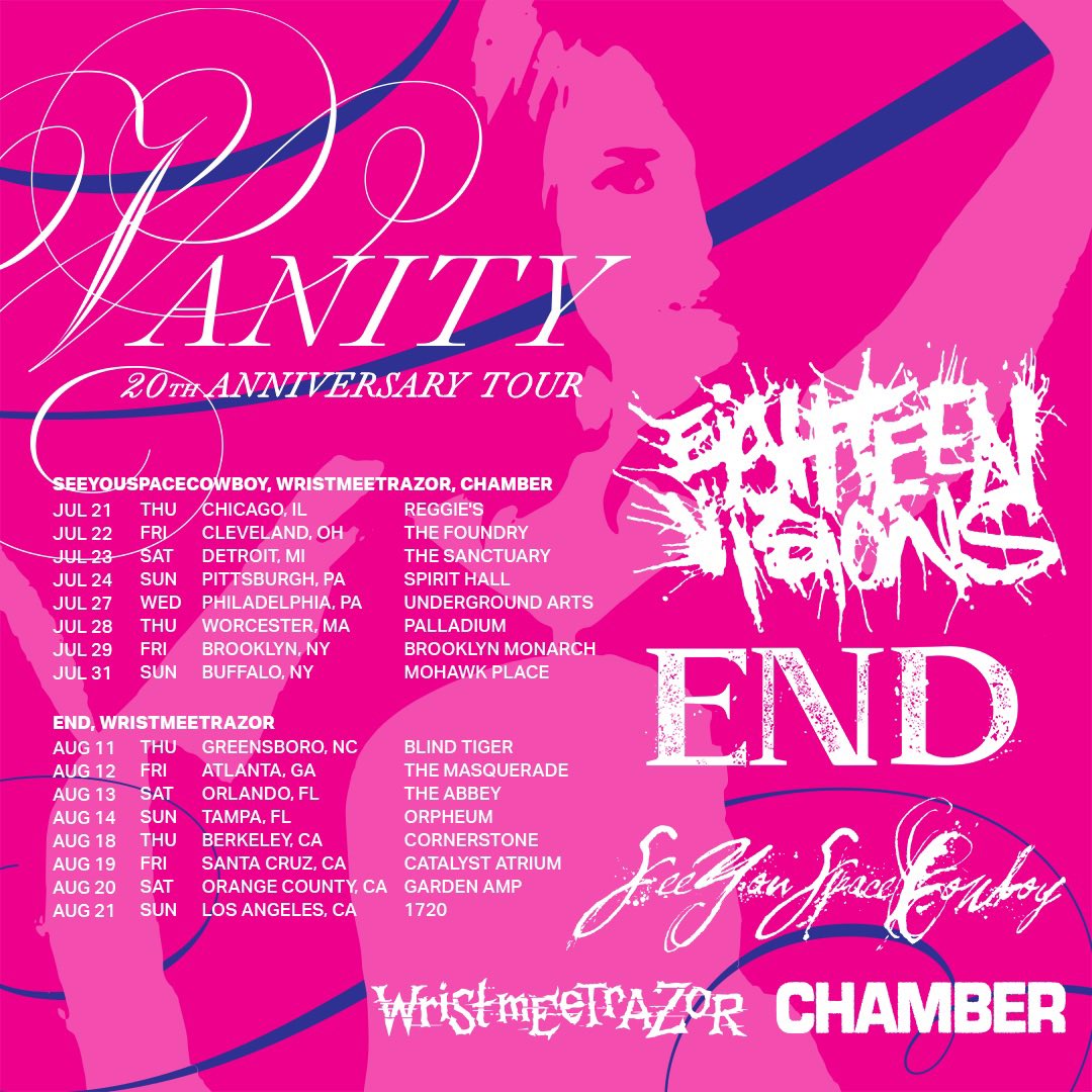 Vanity 20 Year Anniversary Tour Join us as we will be performing the “Vanity” album. Some songs and cities we haven’t played in ages. Some songs we’ve never played. So bite down and grind your teeth away. 💗Tickets on sale this Friday
