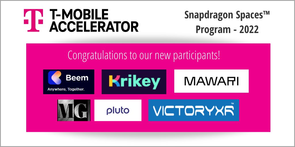 TMobileAccel's tweet photo. ICYMI: Congrats to the new participants in @TMobile Accelerator: @Beemmeofficial, @KrikeyApp, @Mawarijp, @MohxGames. @PlutoVR and @VictoryXR. They are building breakthrough #AR innovations on our amazing #5G network👏👏👏

#techstartup #XR #TMobileAccelerator https://t.co/L1guAHxEIo
