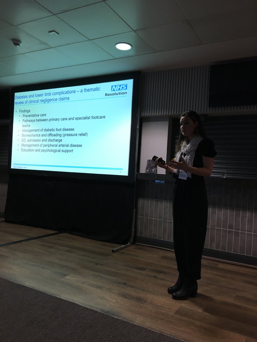 woundwitch63's tweet photo. Very interesting session by Nicole Mottolini from #NHSResolution on her thematic review of clinical negligence claims associated with diabetes and lower limb complications. Lots of food for thought. #legsmatter https://t.co/ycJyy4tXh2