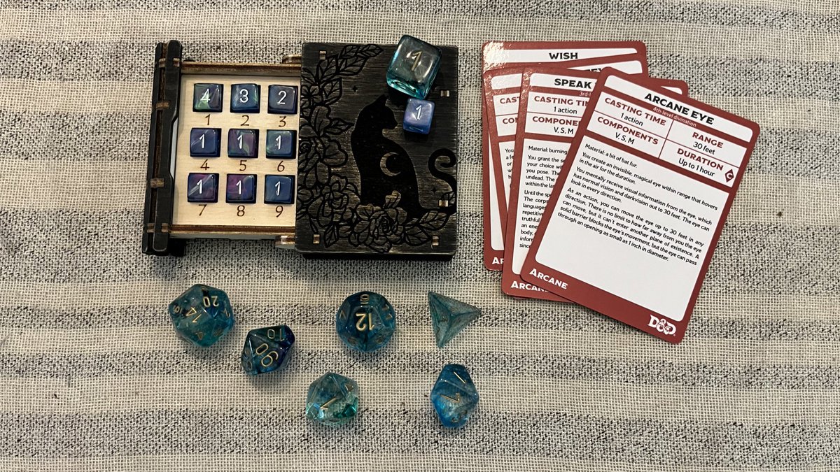 stephenswworks's tweet photo. New Spell Tracker mini tome with free set of D6 minis. I only have 4 sets of dice, so only 4 tomes currently available. https://t.co/MHqtB7nUlP
#dnd #ttrpg #dice #spelltracker https://t.co/Yd04Yy5N0U