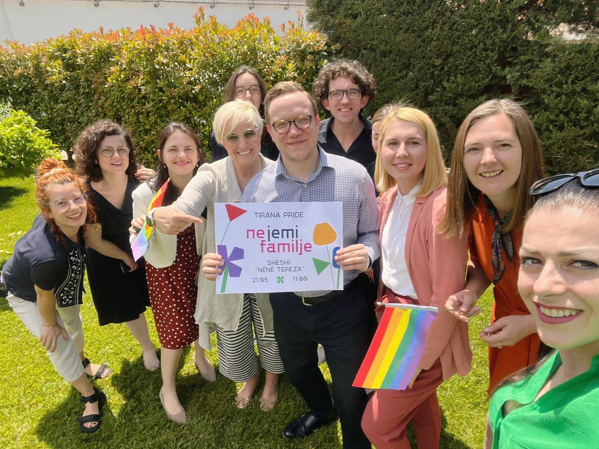 UKinAlbania's tweet photo. The wider 🇬🇧 in 🇦🇱 family will join the #WeAreFamily Pride Parade 🏳️‍🌈, on May 21, at 11:00 in 📍Mother Teresa Square.
Join us to celebrate diversity, love and solidarity. See you there!
#IDAHOT2022 https://t.co/rxcwbT9DwK