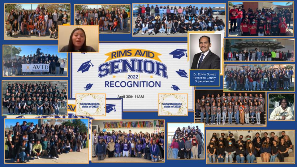 RIMSAVID's tweet photo. AVID Seniors: Graduation is just around the corner. Despite all the obstacles thrown your way, you stayed determined and persevered! We are so very proud of you. You will do great things! Thank you for being part of our #AVIDFamily. Congrats!
#ThisIsAVID #SeniorRec #Classof2022 https://t.co/sysKeDMIrp