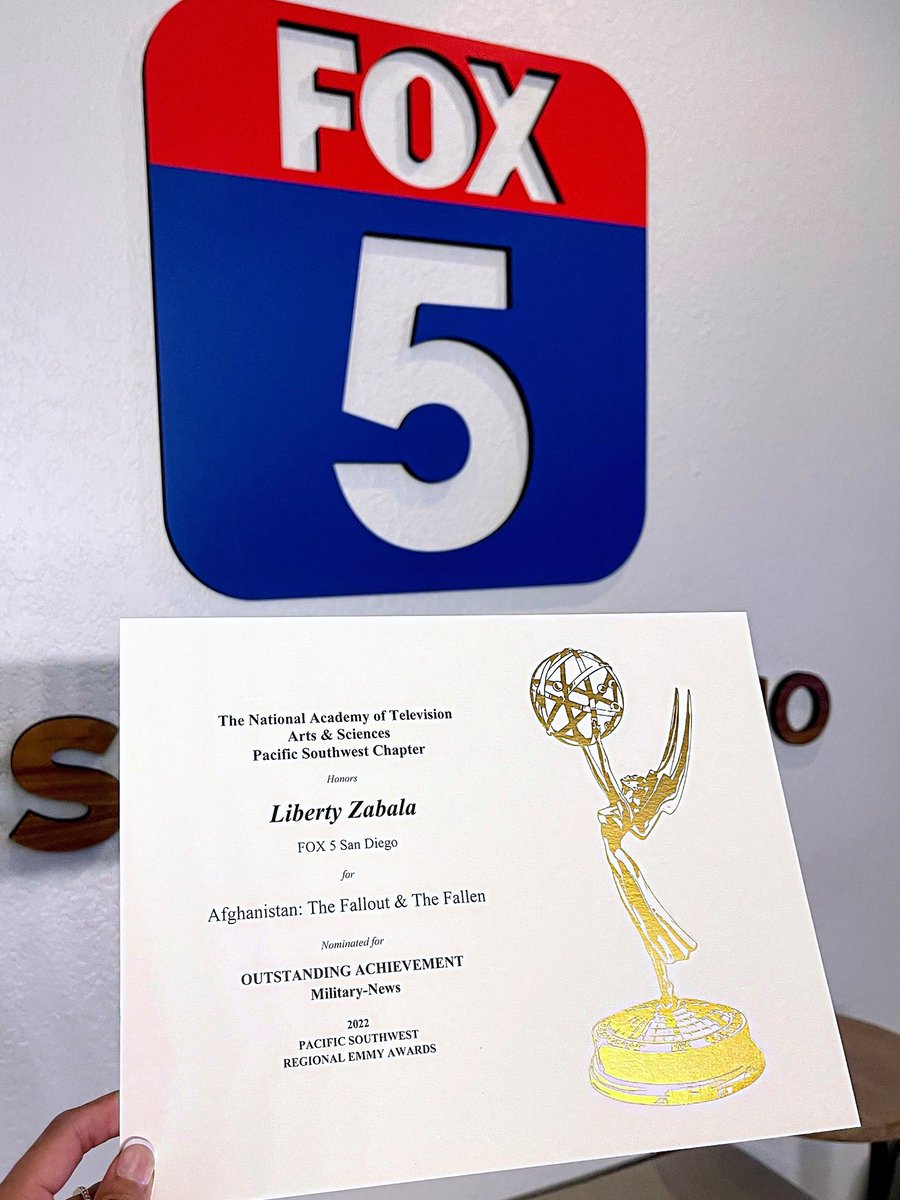 LibertyZSimmons's tweet image. Humbled by this #Military News #Emmy nomination for my coverage: “#Afghanistan: The Fallout & The Fallen”. I dedicate this to our 13 fallen service members & their families. Thank you for trusting me w your stories. I thank God & I’m grateful to share your stories @fox5sandiego